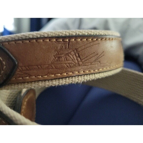 Embroided/etched Leather Canvas Fish Belt 34 Marlin Solid Brass Buckle BELT BN - Picture 1 of 12